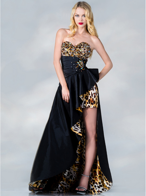 JC886 Black and Leopard Print Prom Dress, Black Leopard