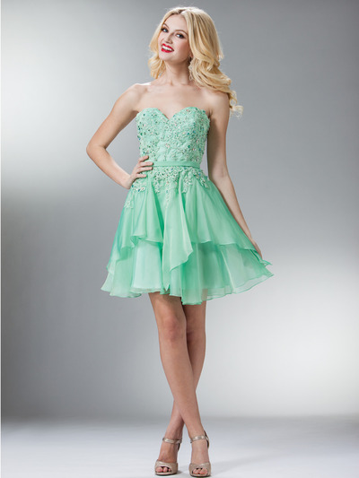 JC913 Sweetheart Embellish Bodice Homecoming Dress - Light Green, Front View Medium