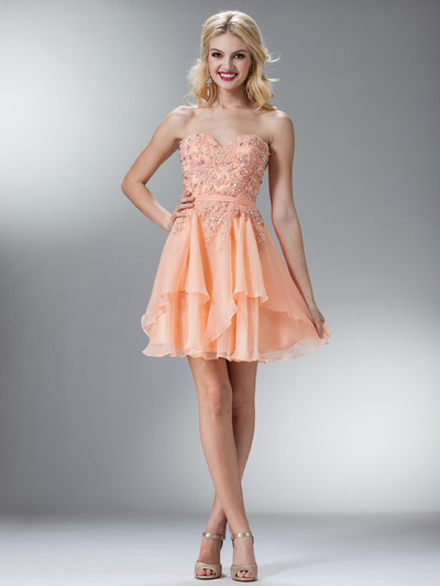 JC913 Sweetheart Embellish Bodice Homecoming Dress - Peach, Front View Medium