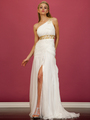 K21123 One Shoulder Grecian-Inspired Evening Dress - Black Silver, Front View Thumbnail