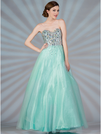 K5236 Mint Beaded Fairytale Prom Dress - Mint, Front View Medium