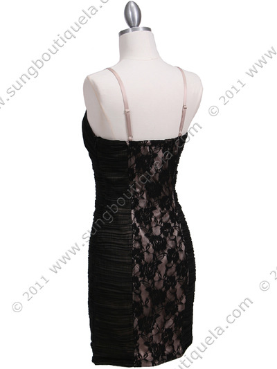 KS3343 Black Beige Cocktail Dress - Black Beige, Back View Medium