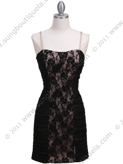 KS3343 Black Beige Cocktail Dress - Black Beige, Front View Medium