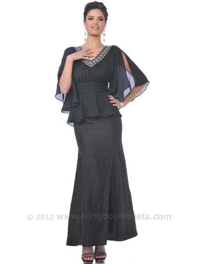 M1003 Black Mother of the Bride Chiffon Top Evening Dress - Black, Front View Medium