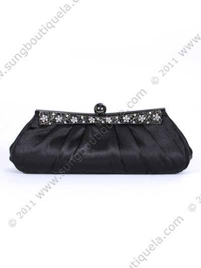 M40001 Black Evening Clutch with Rhinestone Frame - Black, Front View Medium