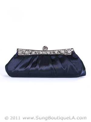 M40001 Navy Evening Clutch with Rhinestone Frame, Navy