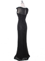 MB6099 Black Lace Cap Sleeve Evening Dress - Black, Back View Thumbnail
