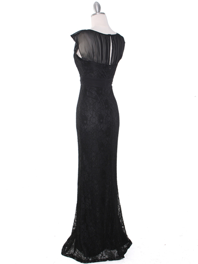 MB6099 Black Lace Cap Sleeve Evening Dress - Black, Back View Medium