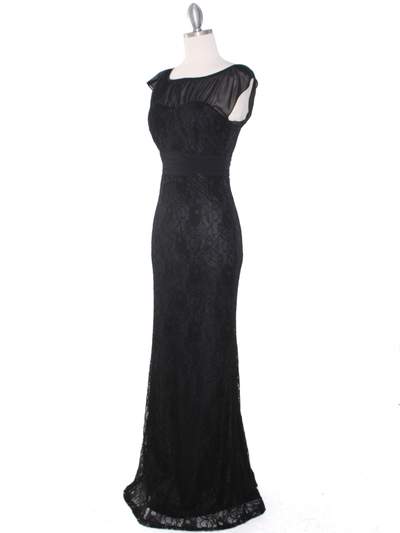 MB6099 Black Lace Cap Sleeve Evening Dress - Black, Alt View Medium