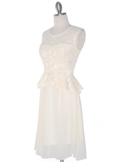 MB6138 Lace Peplum Cocktail Dress - Ivory, Alt View Medium