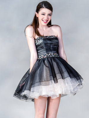 OCH1280 Contrast Mesh Cocktail Dress, Black Offwhite