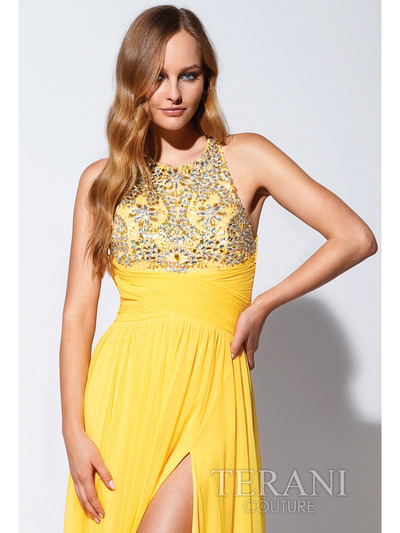 P1503 Ponte Long Prom Dress By Terani - Yellow, Alt View Medium