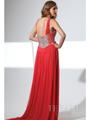 P1504 One Shoulder Sweetheart Prom Dress By Terani - Coral, Back View Thumbnail