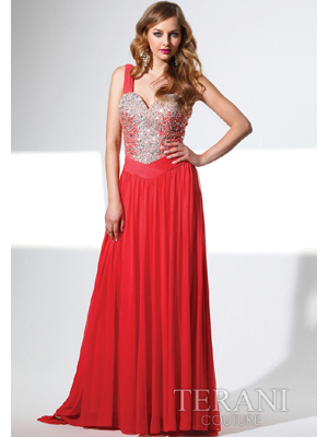 P1504 One Shoulder Sweetheart Prom Dress By Terani, Coral