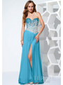 P1507 Jeweled Dual Tone Prom Dress with Slit - Aqua, Front View Thumbnail