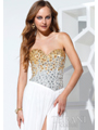 P1507 Jeweled Dual Tone Prom Dress with Slit - White, Alt View Thumbnail
