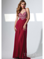 P1509 Jewel Embellished Chiffon Long Prom Dress By Terani - Cranberry, Front View Thumbnail