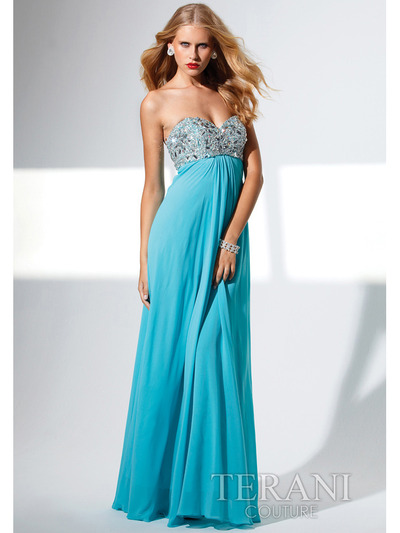 P1528 Sweetheart Long Prom Dress By Terani - Aqua, Front View Medium