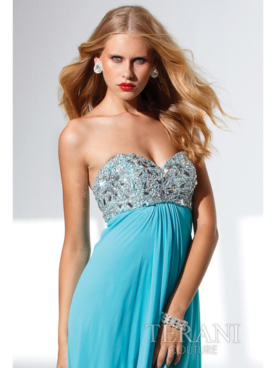 P1528 Sweetheart Long Prom Dress By Terani - Aqua, Alt View Medium