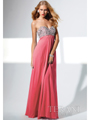 P1528 Sweetheart Long Prom Dress By Terani - Coral, Front View Thumbnail