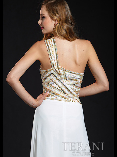 P1531 One Shoulder Prom Dress By Terani - Ivory, Back View Medium