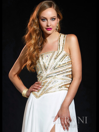 P1531 One Shoulder Prom Dress By Terani - Ivory, Alt View Medium