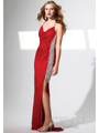 P1549 Cowl Neck Jeweled Long Prom Dress By Terani - Red, Front View Thumbnail