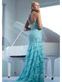 P1572 Layered Sweetheart Long Prom Dress By Terani - Aqua, Back View Thumbnail