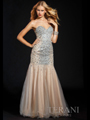 P1575 Dazzling Mesh Prom Dress By Terani - Nude, Front View Thumbnail