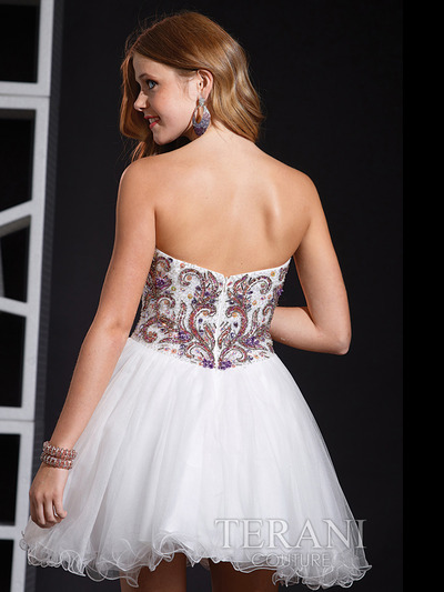 P1582 Short Sweetheart Prom Dress By Terani - Ivory, Back View Medium