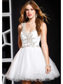 P1584 Beaded One Shoulder Short Prom Dress By Terani - White, Front View Thumbnail