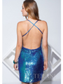 P1609 Sequin Cowl Neck Short Prom Dress By Terani - Royal Blue, Back View Thumbnail