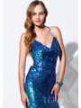 P1609 Sequin Cowl Neck Short Prom Dress By Terani - Royal Blue, Alt View Thumbnail