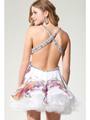 P1616 Open Back Short Prom Dress By Terani - White Multi, Back View Thumbnail