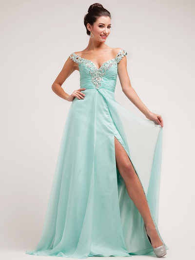 R2001 Mint Sexy and Plunge Evening Dress - Mint, Front View Medium