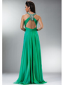 R2005 Jeweled Crisscross Keyhole Halter Prom Dress - Green, Back View Thumbnail