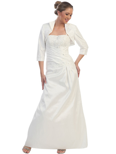 S29814 A-line Embroidered Evening Dress with Jacket - Off White, Front View Medium