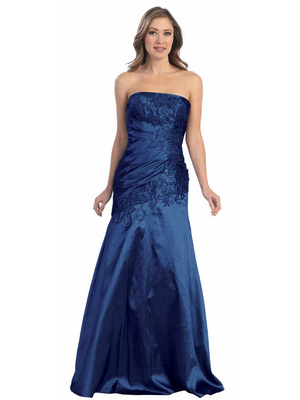 S29815 Strapless Embroidered Prom Dress, Royal Blue