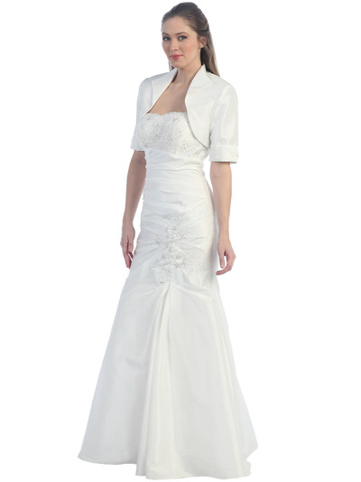 S29871 Fitted Taffeta MOB Evening Gown with Bolero - White, Alt View Medium