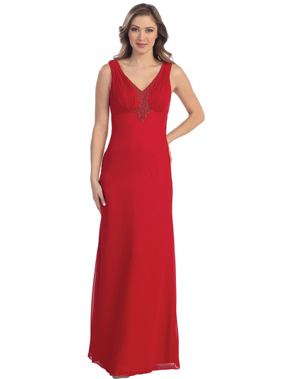 S29872 V-neckline Evening Dress - Red, Front View Medium