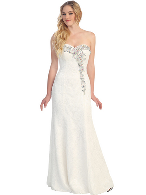 S30259 Lace Sweetheart Rhinestones Formal Evening Gown , Off White