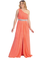 S30297 Split-front Grecian Evening Dress - Orange, Front View Thumbnail