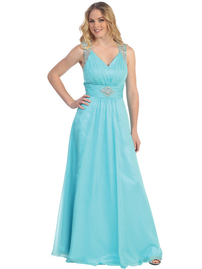 S30301 Amazing A-line Evening Dress - Aqua, Front View Medium