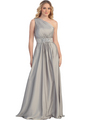 S30303 Elegance One Shoulder Satin Evening Gown - Silver, Front View Thumbnail