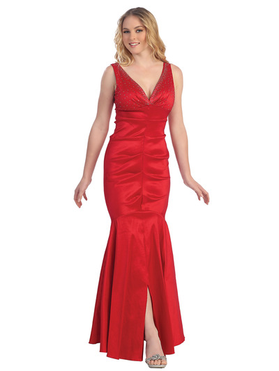 S8665 Tafetta  Mermaid Evening Gown - Red, Front View Medium