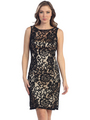 S8751 Lace Overlay Cocktail Dress - Black Gold, Front View Thumbnail