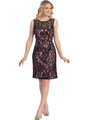 S8751 Lace Overlay Cocktail Dress - Black Pink, Front View Thumbnail