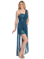 S8755 Disco Glam Short Mini Dress with Chiffon Wrap - Teal, Front View Thumbnail