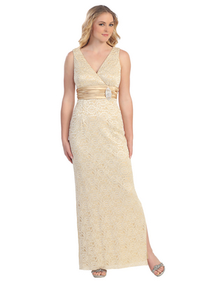 S8758 V-neck Lace Evening Dress, Black