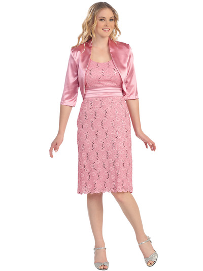 S8759 Lace & Sweetheart Cocktail Dress with Satin Bolero - Dusty Rose, Front View Medium